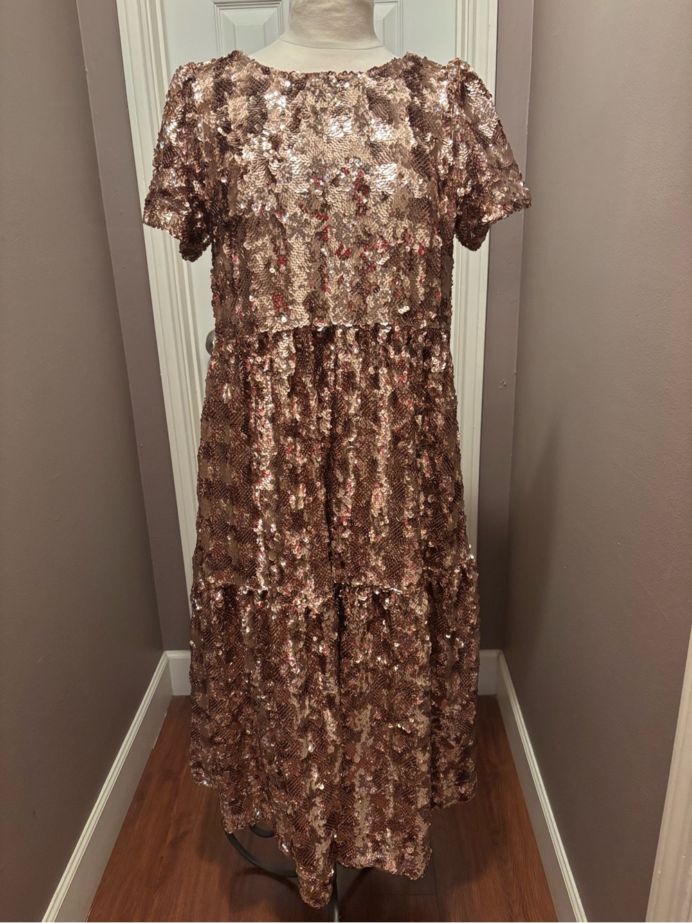 Rose Gold Sequin Tiered Maxi Dress - Picture 1 of 7